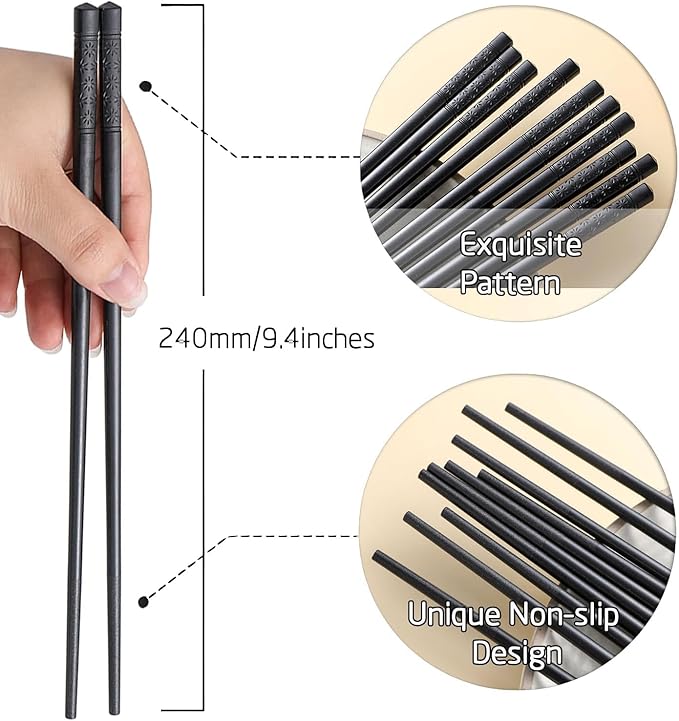 100 Pairs Sakura Fiberglass Sushi 24cm/9.4 Inch Chopsticks, Dishwasher Safe, Japanese Style Non-Slip, for Restaurant & Party, Black.