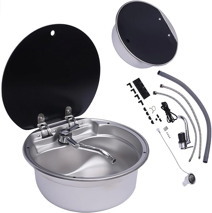 RV, Bar, Kitchen Sink with Folde Faucet C &Lid, Undermount Stainless Steel Single Bowl Small Drop In Sink Hand Wash Basin for Workstation, RV, Boat, Kitchen, Camper Van,Bar