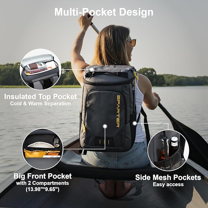 Backpack Cooler Insulated Leak Proof 33/49 Cans, 2 Insulated Compartments Thermal Bag, Portable Lightweight Beach Travel Camping Lunch Backpack for Men and Women