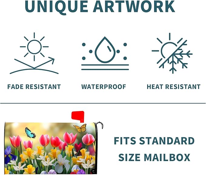 Spring Flowers Mailbox Covers Magnetic Large Size 25.5''x21'' Floral Butterfly Letter Box Wrap Spring Summer Seasonal Waterproof Post Letter Box Wrap Decor for Home Outdoor Garden Yard