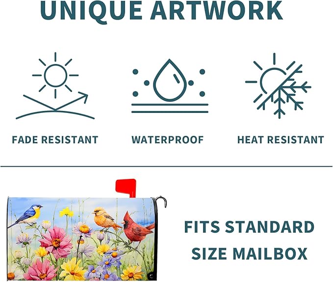 Hummingbird Bird Mailbox Covers Magnetic Standard Size 21’’x18’’ Spring Blooming Flowers and Birds Decorative Waterproof Mailboxes Wraps Letter Post Box Cover for Home Outdoor Garden Yard