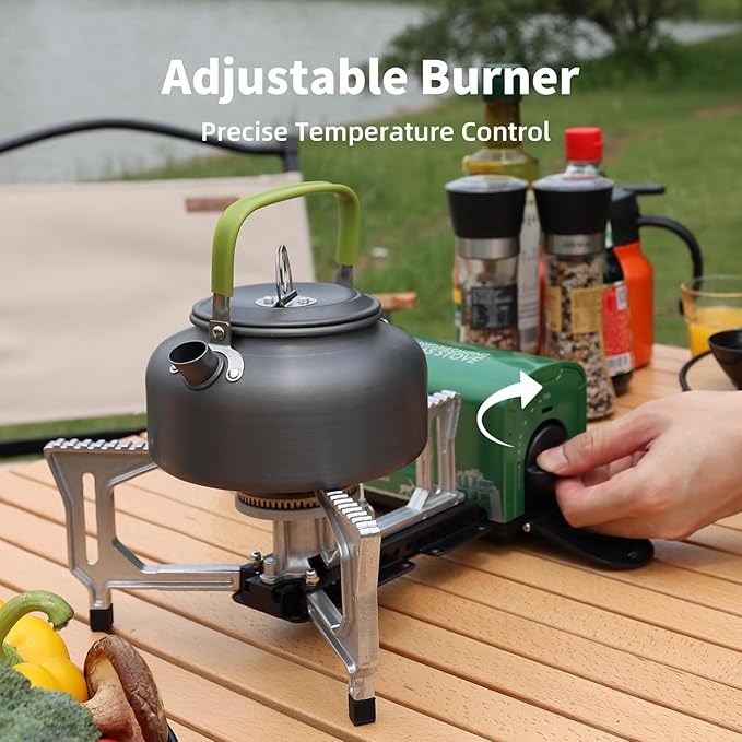 Portable Butane Gas Camping Stove - 7500 BTU Compact Folding Design with Carry Bag for Backpacking, RV Trips, Picnic & Outdoor Indoor Cooking, Green