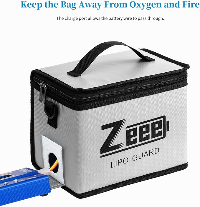 Zeee Fireproof Explosionproof Large Capacity Battery Storage Guard Pouch for Lipo Charge & Storage (8.46 x 6.5 x 5.71 in)