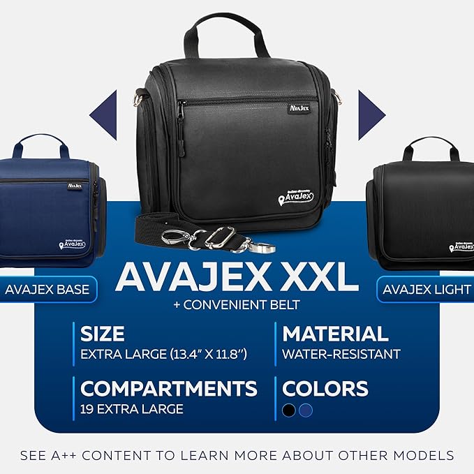 Extra Large Hanging Travel Toiletry Bag for Men and Women - Cosmetic Travel Bag With Shoulder Strap - Waterproof Hygiene Bag with Metal Xxl Swivel Hook and 19 Compartments for Toiletries