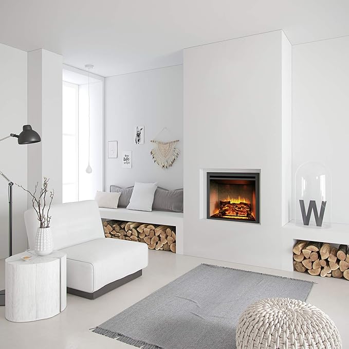 RICHFLAME 26 Inches, Edward Electric Fireplace Insert with Fire Crackling Sound, Weathered Concrete Interior, Remote Control, 750/1500W, Black