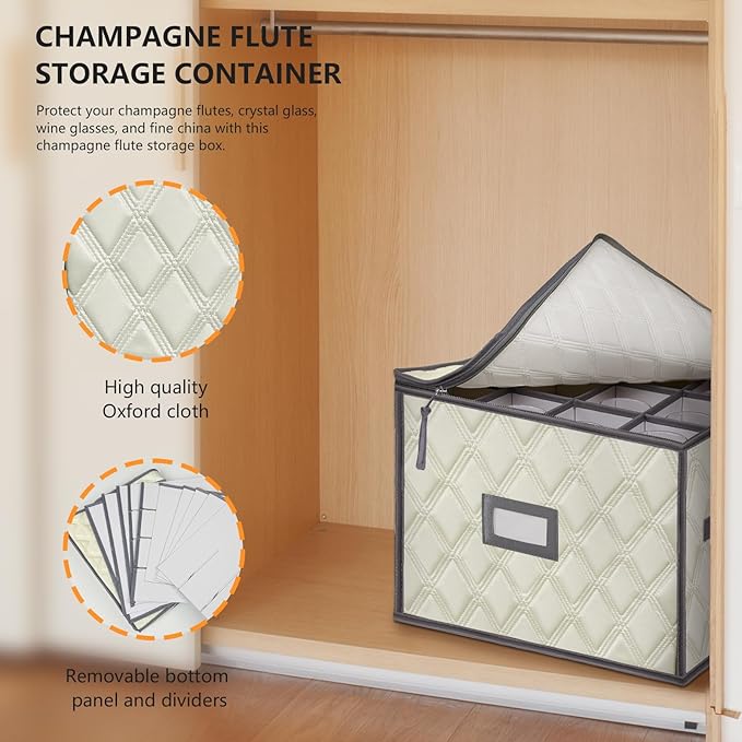 VERONLY Champagne Flute Storage Box,Quilted Stemware Storage Box Shell, Stackable Champagne Glass Container,Wine Glass, Crystal Glassware, Drinkware Case for Moving Transport