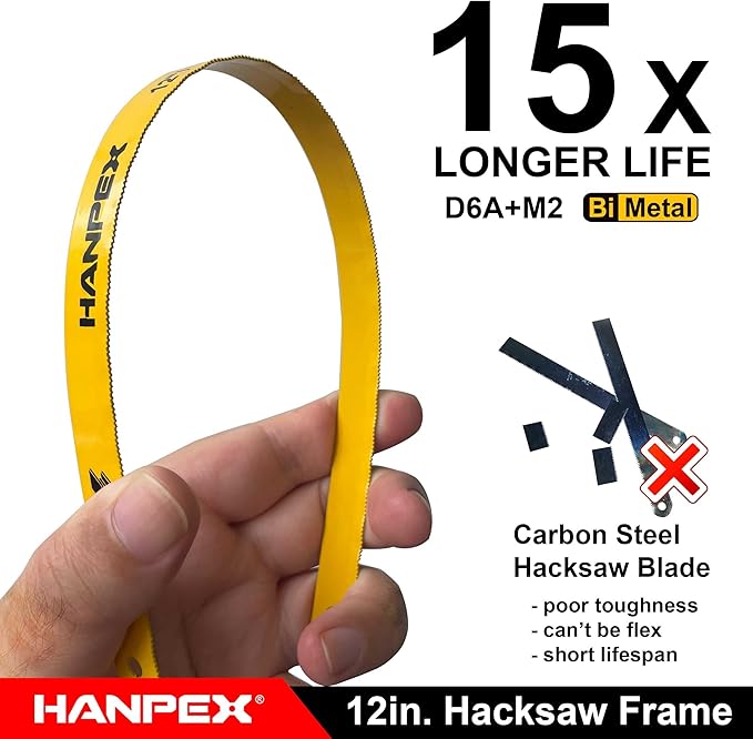 12in. High-Tension Hacksaw Frame with 24 TPI Bi-metal Blade, Hand Saw Suitable for Metal, wood, PVC, Carpentry(Black Handle)