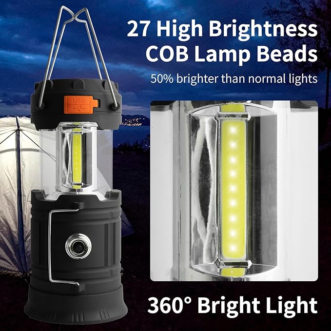 Hand Crank Solar Camping Lantern, Large Capacity Portable Ultra Bright LED Torch, USB Charger, Electronic Lantern for Outdoor (1)