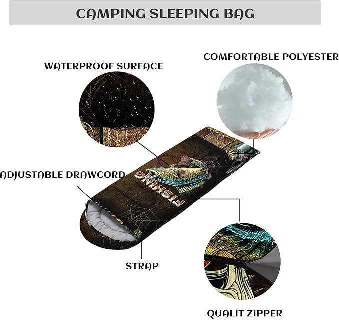 Sleeping Bags for Adults and Kids,3D Printing Camping Sleeping Bag for Girls Boys Lightweight Waterproof Cold/Warm 3-Season,Outdoor Travel with Compression Bags