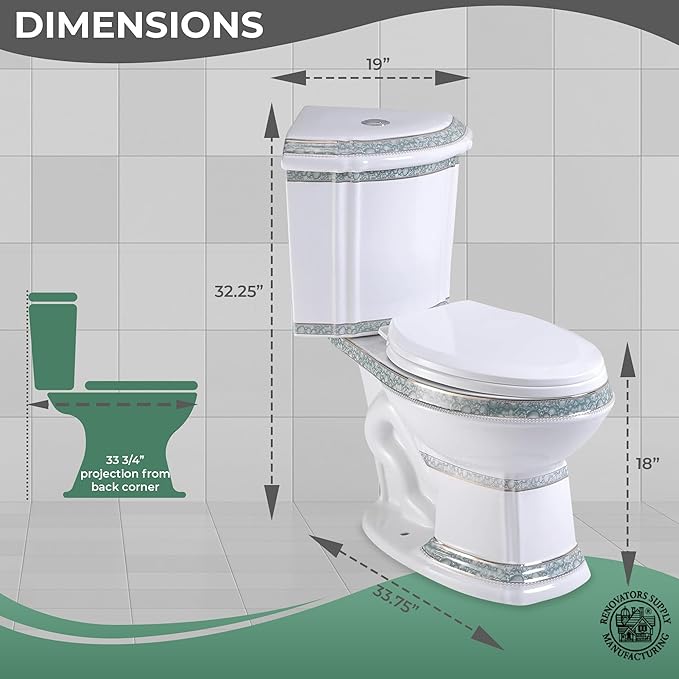 Renovators Supply Manufacturing Corner 2 Piece Toilet India Reserve Bathroom Toilets With Slow Close Toilet Seat Elongated Toilet Bowl With Green Gold Accent