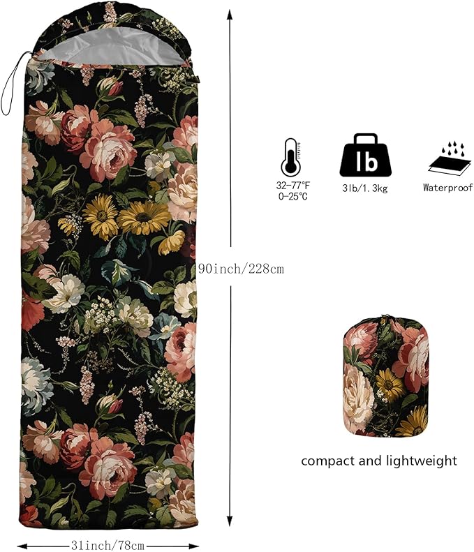Sleeping Bags for Adults and Kids,3D Printing Camping Sleeping Bag for Girls Boys Lightweight Waterproof Cold/Warm 3-Season,Outdoor Travel with Compression Bags