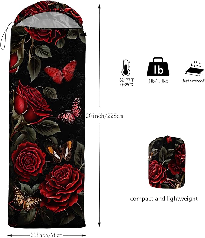 Sleeping Bags for Adults and Kids,3D Printing Camping Sleeping Bag for Girls Boys Lightweight Waterproof Cold/Warm 3-Season,Outdoor Travel with Compression Bags