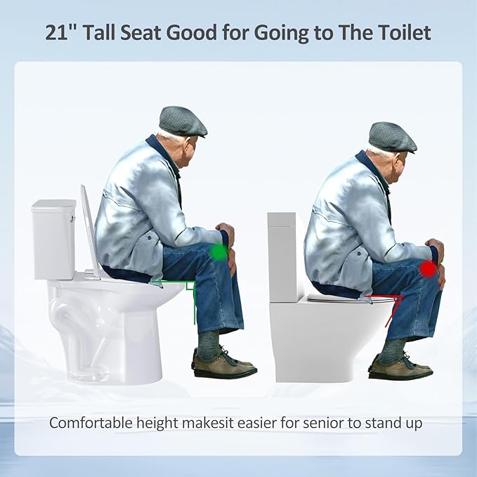 Simple Project Tall Toilets for Seniors 21 inch Extra High Toilets, ADA Comfort Toilet Bowl Heigh 21", Elongated Two-Piece Toilet 1.28GPF Powerful, 12 Inch Rough-in, Bone Color, for Bathroom
