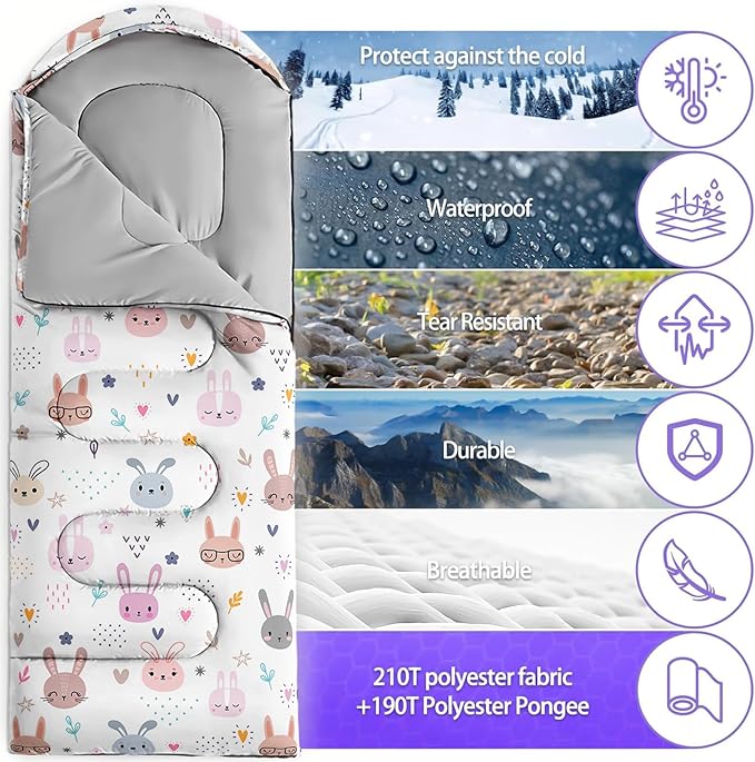 Sleeping Bags for Adults and Kids,3D Printing Camping Sleeping Bag for Girls Boys Lightweight Waterproof Cold/Warm 3-Season,Outdoor Travel with Compression Bags