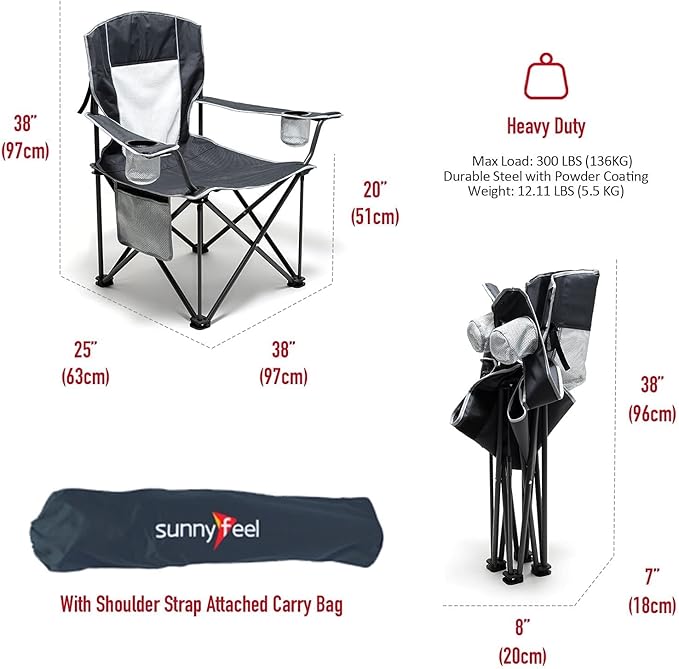 UNNYFEEL Oversized Folding Camping Chair 500 LBS Heavy Duty Lawn Chairs with Portable Folding with Armrest, Cup Holder, Pocket &Bag for Outdoor Camping/Beach/Travel/Picnic/Fishing
