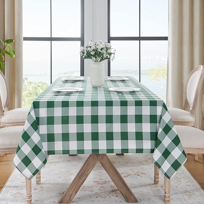 Softalker Gingham Checkered Rectangle Tablecloth - Waterproof Buffalo Plaid Table Cloth Stain Resistant Washable Table Cover for Picnic/Camping/Outdoor - Hunter Green, 60 x 102 Inch