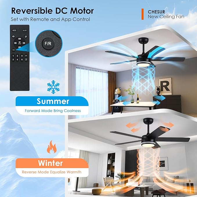 RGB Black Ceiling Fans with Lights - 46in Modern Low Profile Ceiling Fan with Lights and Remote Control, 5 Dual-Sided Blades, Reversible DC Motor, Ceiling Fan for Indoor and Outdoor