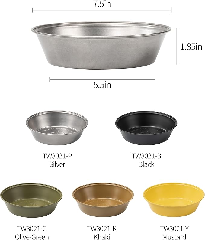 Camping Plates 2pcs Set, Stainless Steel Deep Round Plates, Insulated Dinnerware Cookware, Olive Green