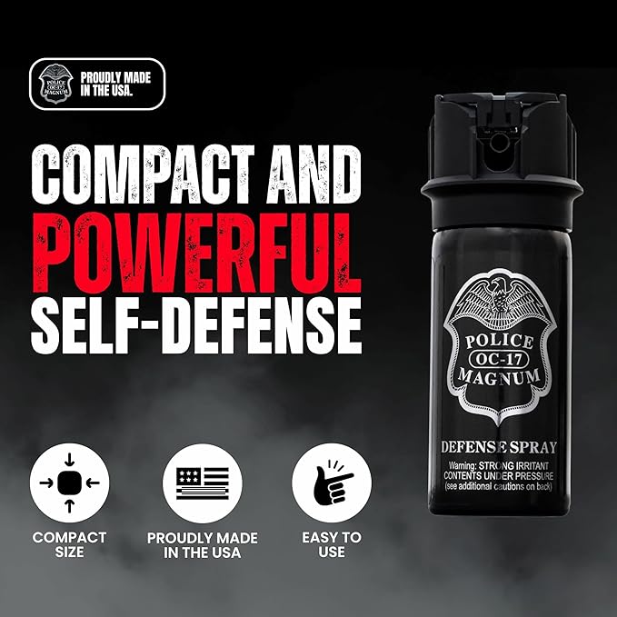 POLICE MAGNUM Pepper Spray Self Defense- Max Strength- 16ft Range- Portable Law Enforcement Unit - Made in The USA - 1 Pack 2oz Flip Top