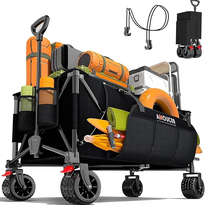 300L Large Wagons Carts Foldable, Heavy-Duty Collapsible Wagon Cart with All-Terrain Wheels, 440 lbs Capacity, Compact Folding Wagon for Camping, Beach, Sports, and Outdoor Hauling
