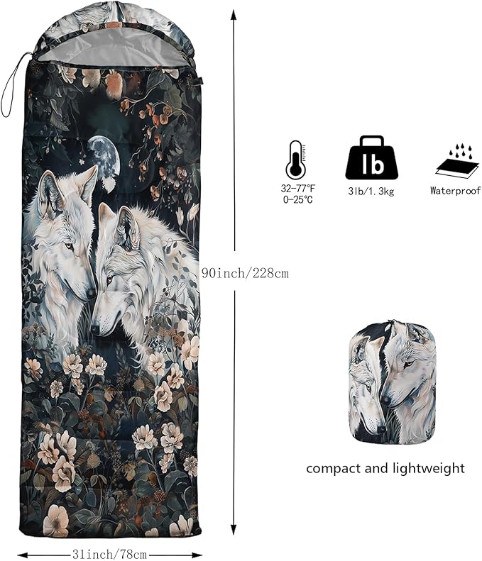 Sleeping Bags for Adults and Kids,3D Printing Camping Sleeping Bag for Girls Boys Lightweight Waterproof Cold/Warm 3-Season,Outdoor Travel with Compression Bags