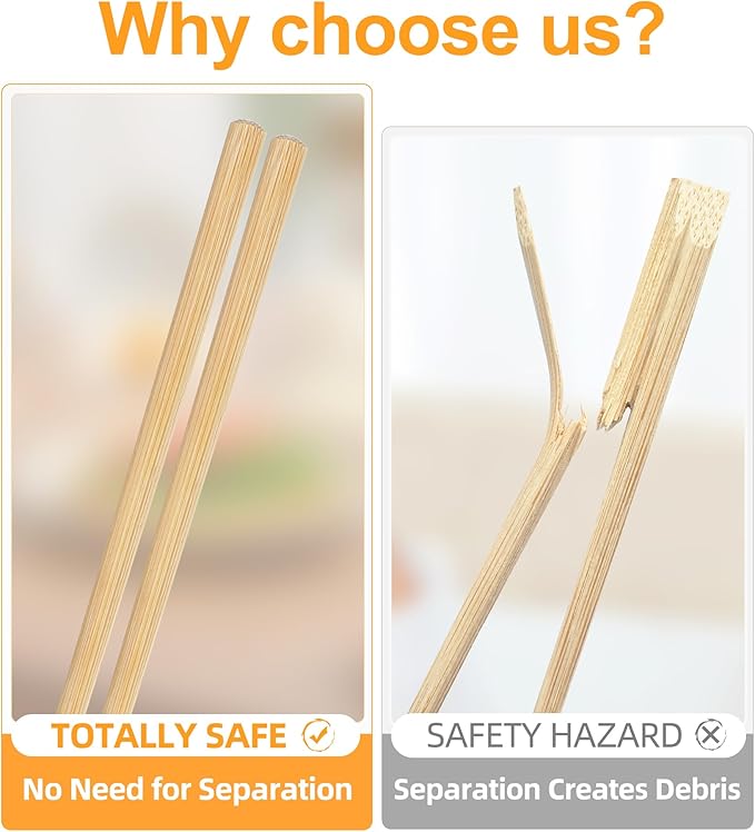 100Pairs Bamboo Chopsticks Disposable | Individually Wrapped | Bulk | Separated | Round | Premium Quality-(9.45in)