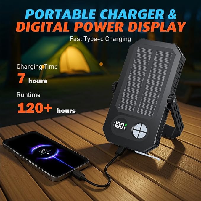 LED Camping Lantern Rechargeable, 10000mAh Portable Camping Lights up to 120+ Hours, 12 Light Modes, Dimmable, LCD Digital Display, Waterproof, Camping Essentials for Power Outages, 2 Packs