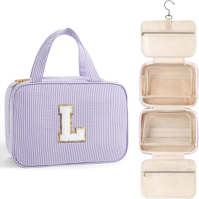 TOPEAST Travel Toiletry Bag Initial Makeup Bag for Teen Girls - Birthday Gifts for 7 8 9 10 11 12 13 14 15 16 17 18 Year Old Girls, Teen Girl Gifts Trendy Stuff - Letter L, Purple