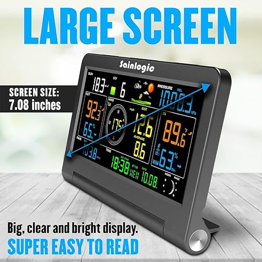 Sainlogic Weather Station Wireless Indoor Outdoor Sensor,Rain Gauge,Wind Gauge,Temperature,Humidity,Air Pressure,Forecast,Moon Phase,Alarm Clock(No WiFi)