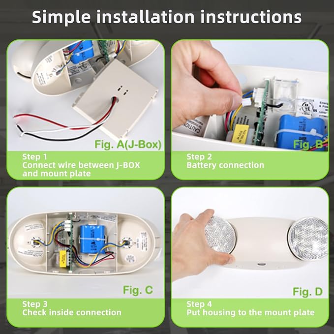 RMC LED Emergency Lights with Battery Backup, Two Head Adjustable Commercial Emergency Lighting, AC120-277V, Hardwired Emergency Exit Light Fixtures for Home and Business, ETL Listed, 10 Pack