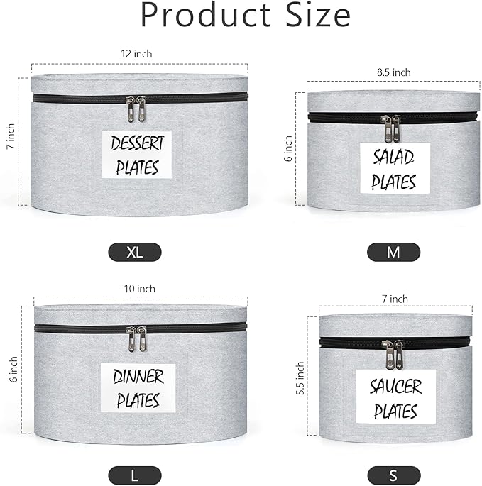 Anycosy China Storage Containers 4 Piece Set Moving Boxes for Dinnerware Stackable Moving Storage Box with Felt Plate Dividers Hard Shell Case for Organizing Dishes