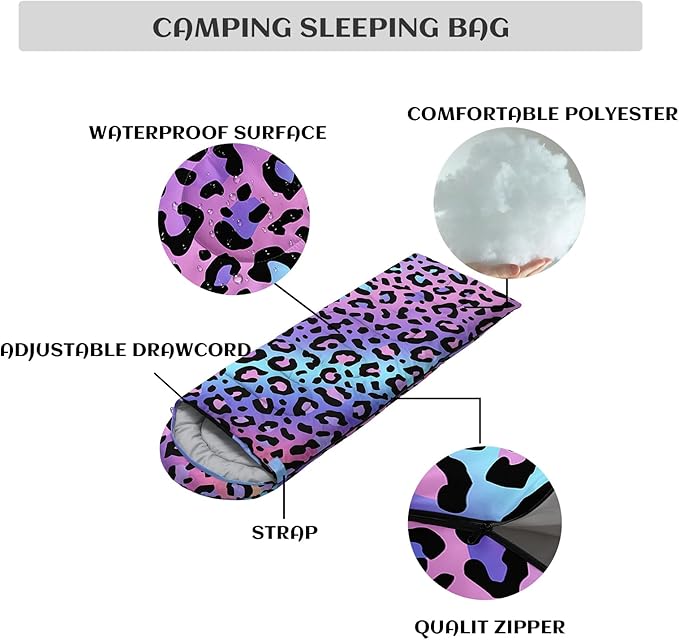 Sleeping Bags for Adults and Kids,3D Printing Camping Sleeping Bag for Girls Boys Lightweight Waterproof Cold/Warm 3-Season,Outdoor Travel with Compression Bags