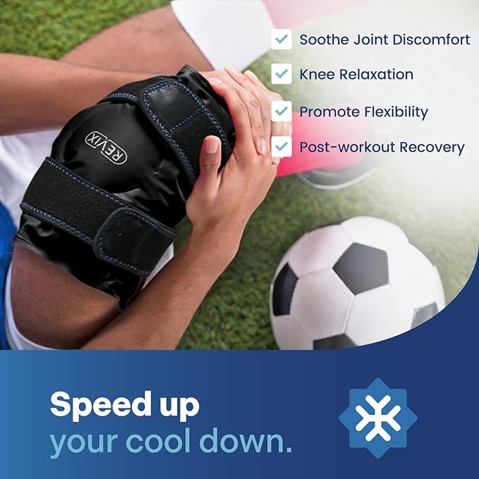 REVIX Ice Packs for Knee Relaxation, Reusable Gel Ice Wraps with Cold Compression for Enhanced Flexibility and Recovery, Plush Cover and Long-Lasting Cold, A Set of Two, Black