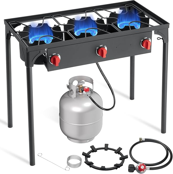 SKOK 3 Burner Propane Stove - Portable Camping Stove with 225,000 High Efficiency Propane Burner,Outdoor Stove for Camping, Backyard, Picnic