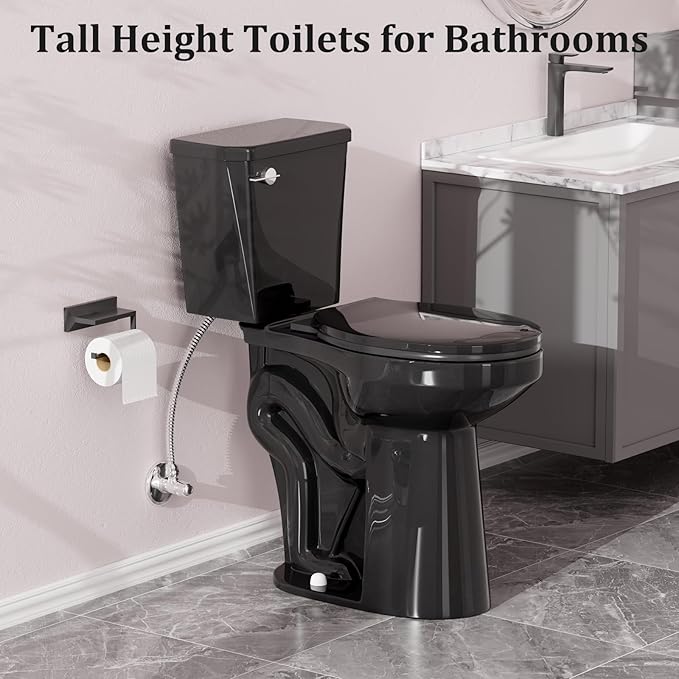 Simple Project Tall Toilet for Seniors 21 inch Extra High Toilets, Comfort Bowl Heigh 21", Seat Height 22", Two-Piece Toilet 1.28GPF Powerful, 12 Inch Rough-in, Black Color, Ada Toilets for Bathroom