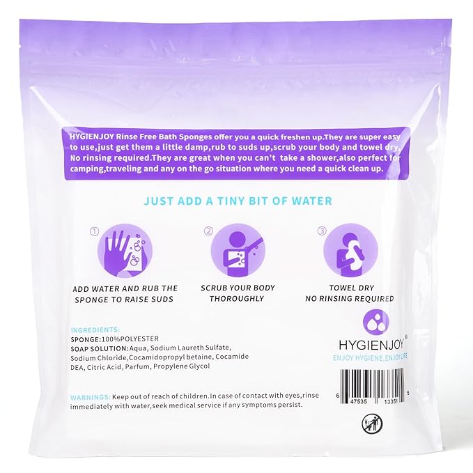 HYGIENJOY-21% Lager Rinse Free Bath Sponges for Adults-Disposable No Rinse Bathing Wipes-Soap Infused,Dry Shower Wipes for Elderly,Camping,Post Surgery Must Haves,(Lavender 25 Counts)