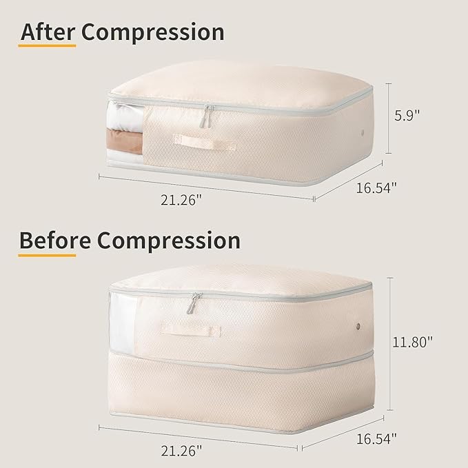 DIMJ Comforter Storage Bag 4 Pack - Blanket Storage Organizer Compression Bags, Large Capacity Ultra Space Saving Self Compression Organize for Bedding, Pillow, Duvet, Sheet Storage with Zipper Window