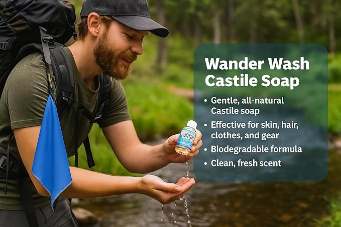 Elite Trail Magic- Wander Wash Biodegradable Castile Soap โ Ultralight 1 oz Concentrated Liquid Soap for Camping, Travel & Backpacking โ All Purpose, Unscented, Made in USA