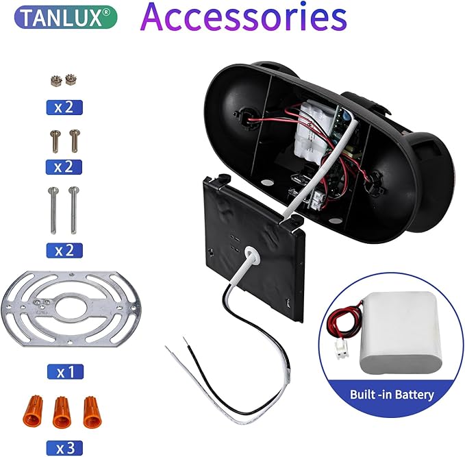 TANLUX Black Emergency Lights with Battery Backup, Two Head Adjustable Commercial Emergency Light, UL Listed, AC 120/277V, Hardwired Emergency Exit Light Fixtures for Business - 1 Pack