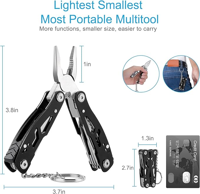 2PCS Bovgero Mini Multitool Pliers 15 in 1, Handmade Multi Tool Plier, Premium Keychain Multitool, Small Multi-tool, Birthday Father’s Day Gift for Men Him Husband Boyfriend Father Handyman