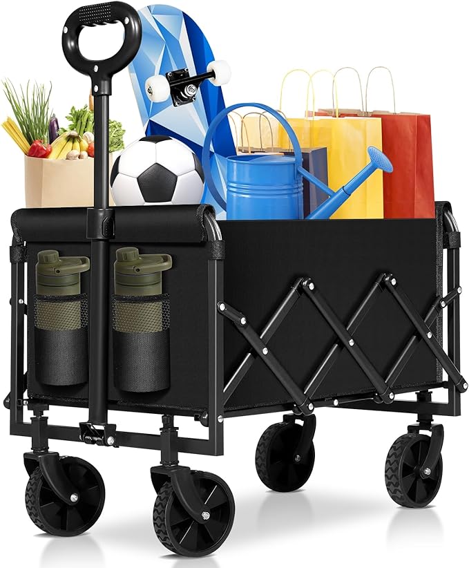 Collapsible Wagon Cart Foldable, Portable Heavy Duty Collapsible Beach Cart All Terrain with Large Capacity, Garden Wagons with Wheels for Shopping, Sports, Camping,Garden,Grocery