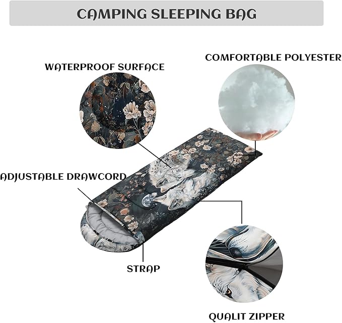 Sleeping Bags for Adults and Kids,3D Printing Camping Sleeping Bag for Girls Boys Lightweight Waterproof Cold/Warm 3-Season,Outdoor Travel with Compression Bags