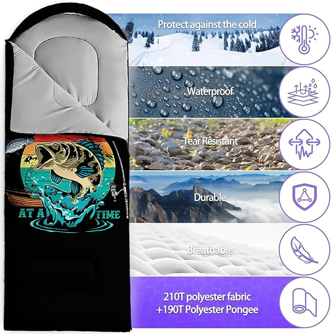 Sleeping Bags for Adults and Kids,3D Printing Camping Sleeping Bag for Girls Boys Lightweight Waterproof Cold/Warm 3-Season,Outdoor Travel with Compression Bags