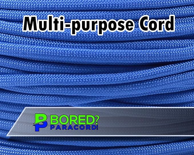 BORED? PARACORD! 550 lb Paracord - Ideal for Crafting, Camping, DIY Projects, Active & Military Outdoors - Strong Survival Rope - Tactical Parachute Cord Type III - Tarheel Blue 250 Feet
