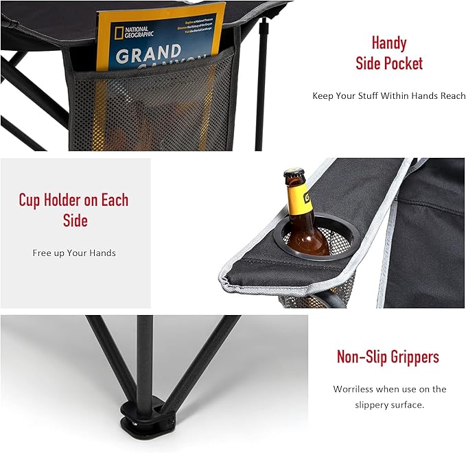 SUNNYFEEL Oversized Folding Camping Chair 500 LBS Heavy Duty Lawn Chairs for Adults Black Portable Folding with Armrest, Cup Holder, Pocket &Bag for Outdoor Camping/Beach/Travel/Picnic/Fishing
