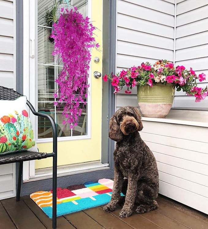 RECUTMS Fake Hanging Plants Artificial Ivy Leaf Faux Vine Plants Outdoor Artificial Hanging Plants Fake Plant Wall Decor Indoor UV Resistant Plants Home Room Decoration(Pure Fuchsia)