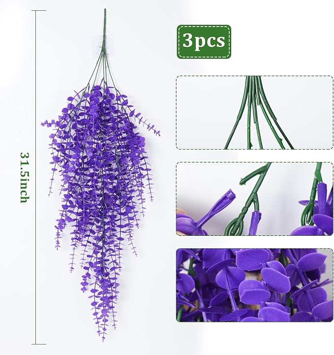 RECUTMS Artificial Hanging Plants Fake Plants Greenery Vines Aritificial Plants Eucalyptus Purple Leaves Hanging Vines Plant Colorful Outdoor Faux Vines Wall Decoration(Pure Purple)