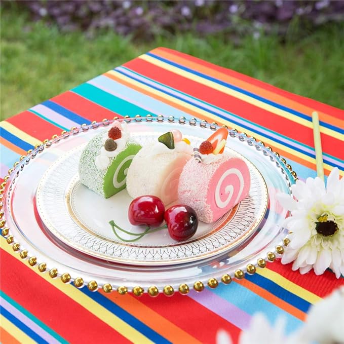 Poise3EHome 60X84 Outdoor/Indoor Waterproof Spillproof Rectangle Tablecloth for Camping Picnic Party Patio Table Spring, Color Stripe
