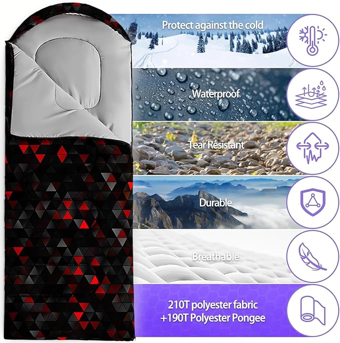 Sleeping Bags for Adults and Kids,3D Printing Camping Sleeping Bag for Girls Boys Lightweight Waterproof Cold/Warm 3-Season,Outdoor Travel with Compression Bags