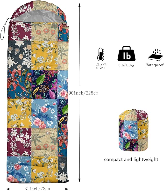 Sleeping Bags for Adults and Kids,3D Printing Camping Sleeping Bag for Girls Boys Lightweight Waterproof Cold/Warm 3-Season,Outdoor Travel with Compression Bags